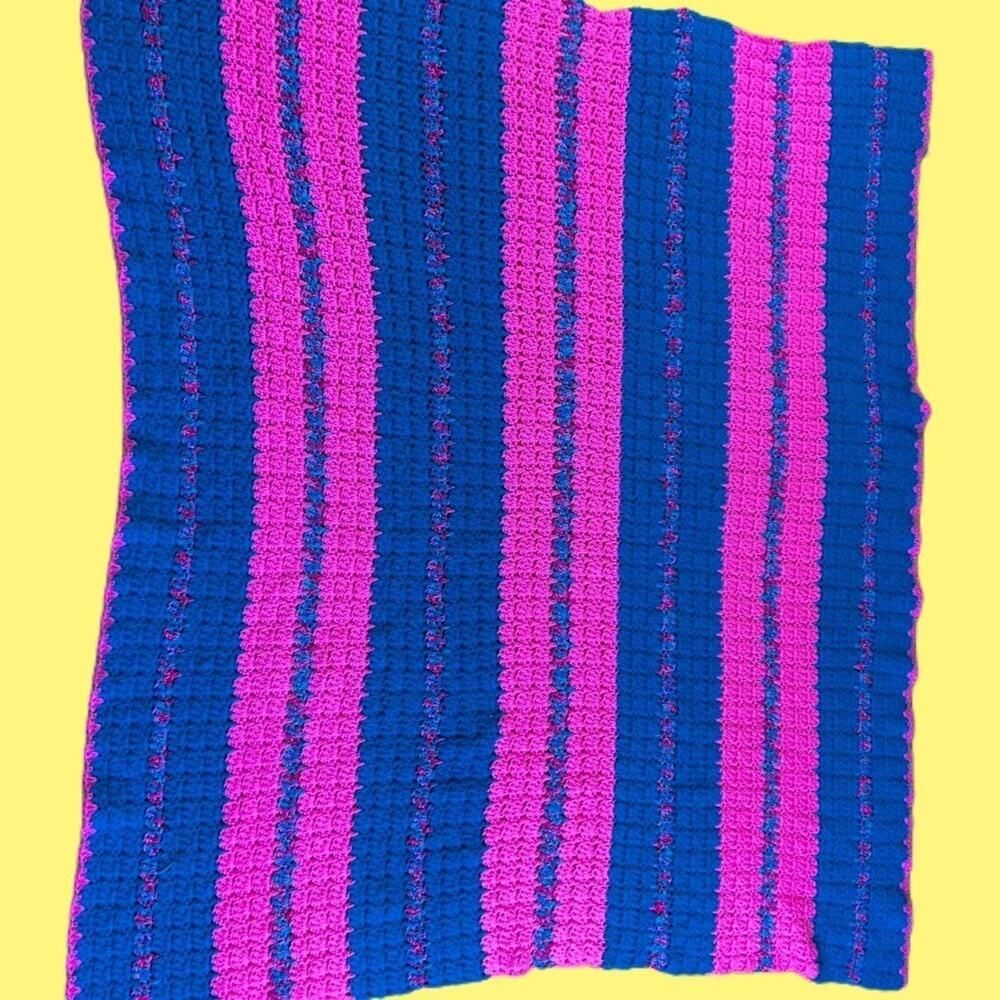 Vintage Pink and Blue Knit Blanket Quilt